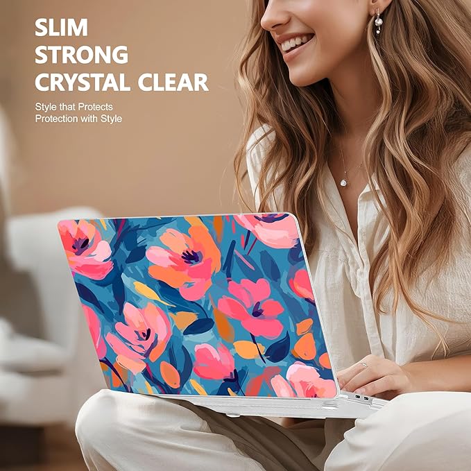Lepeoac Case for MacBook Pro 13 inch Case M2 2022-2016 A2338 M1 A2251 A2289 A2159 A1989 A1708 A1706, Plastic Hard Shell + Keyboard Cover + Dust Plug, Flowers Print