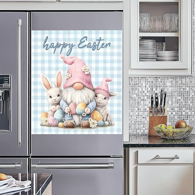 NYZE Happy Easter Dishwasher Magnets Cover, Dishwasher Magnetic Sticker Decorative, Reusable Dish Washer Cover for Dishwashers (Gnome & Bunnies)