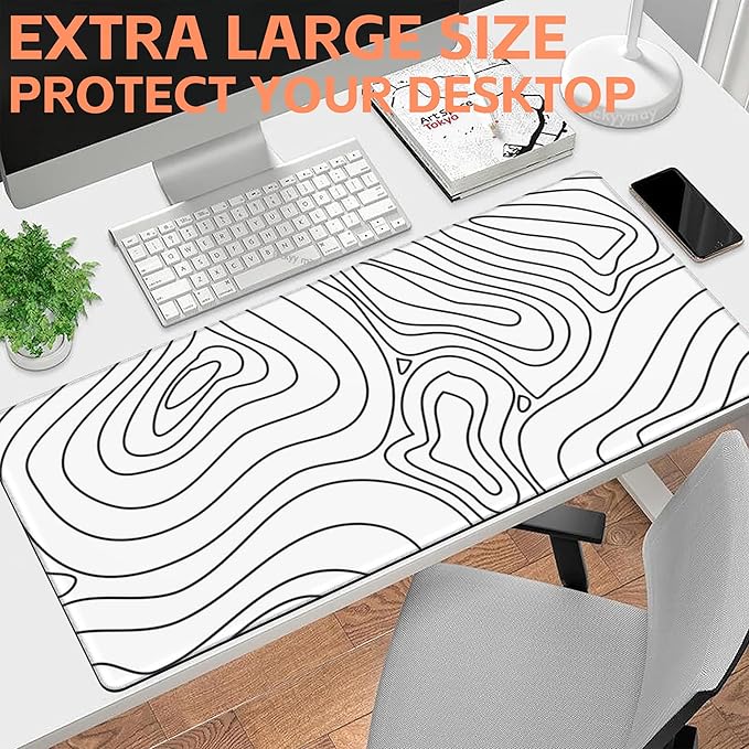 NIYLYNSYN Mouse Pad Large Topographic Contour Map Non-Slip Game Desk Mat with Stitched Edge Laptop Keyboard Desk Pad for Work Home Gaming (35.4 x 15.7 Inches)