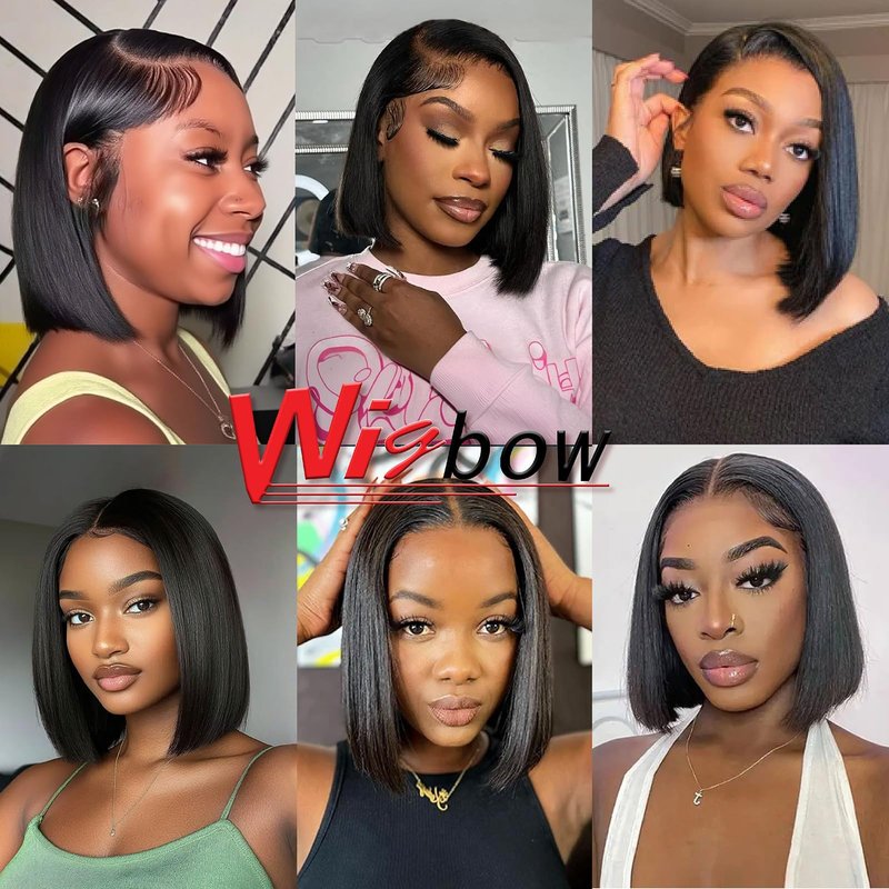 10 Inch Bob Wig Human Hair 13x4 HD Lace Front Wigs Pre Plucked Short Bob Wig Lace Frontal Wigs for Black Women, Short Straight Glueless Human Hair Wig with Elastic Band, 180% Density, Natural Black