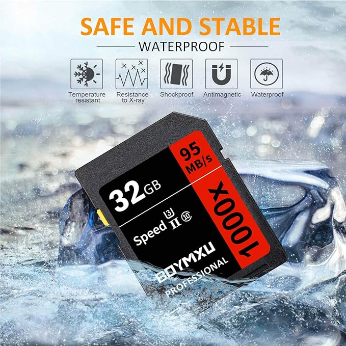 BOYMXU Professional 32GB Class 10 U3 Memory Card - Up to 95MB/s for Cameras & Camcorders - Red/Black