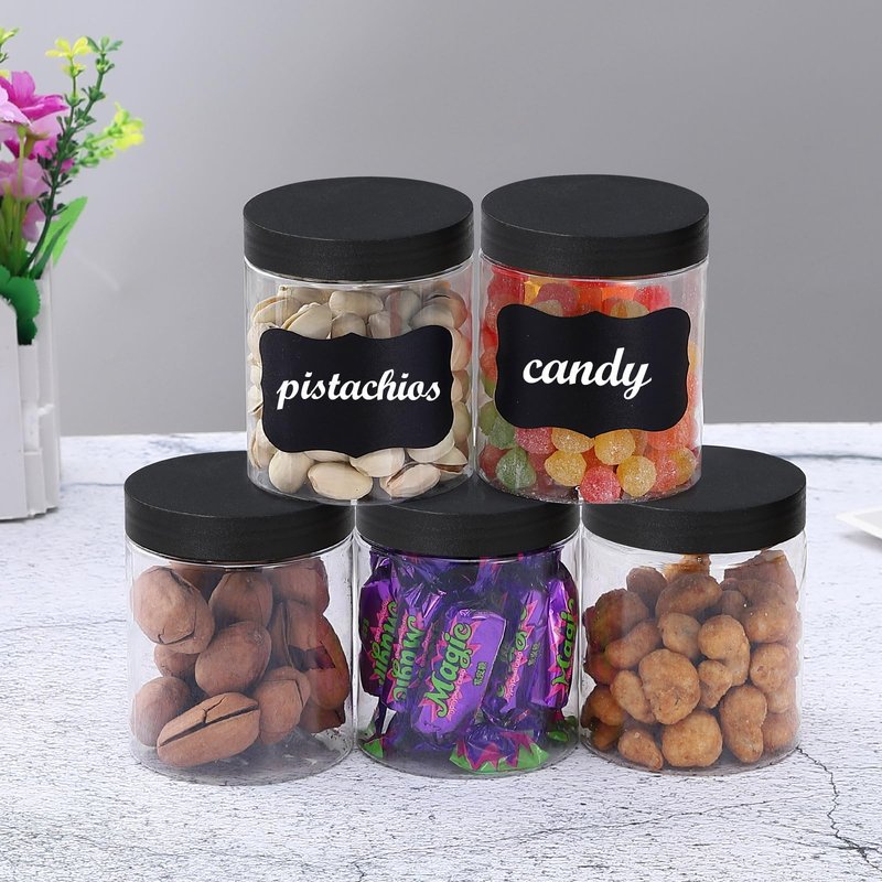 36PCS16OZ Plastic Jars with Screw On Lids, Labels Refillable Empty Round Slime Containers for Storing Dry Food, Honey Jam, Cream, Butter, Lotion (matte black)