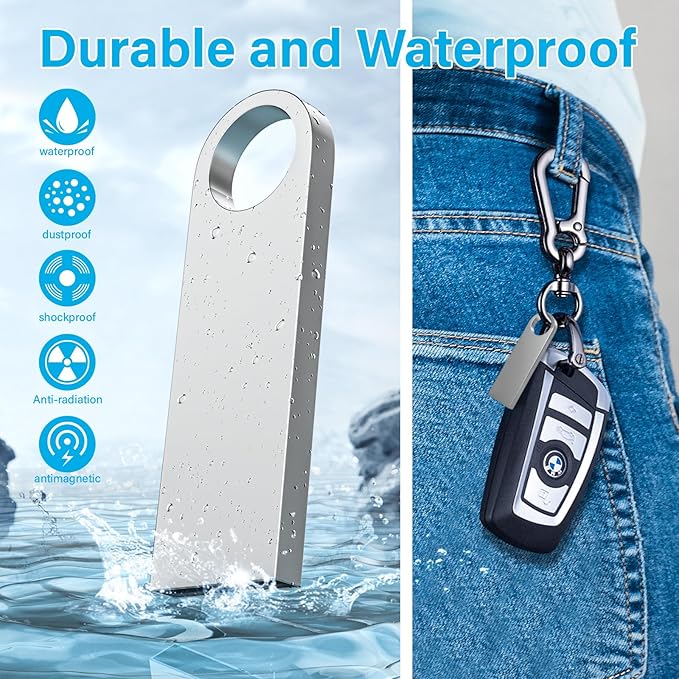 ABLAZE 4GB Flash Drive 20 Pack, Metal USB 2.0 Thumb Drives with Keychains USB Sticks Pendrives (Sliver)