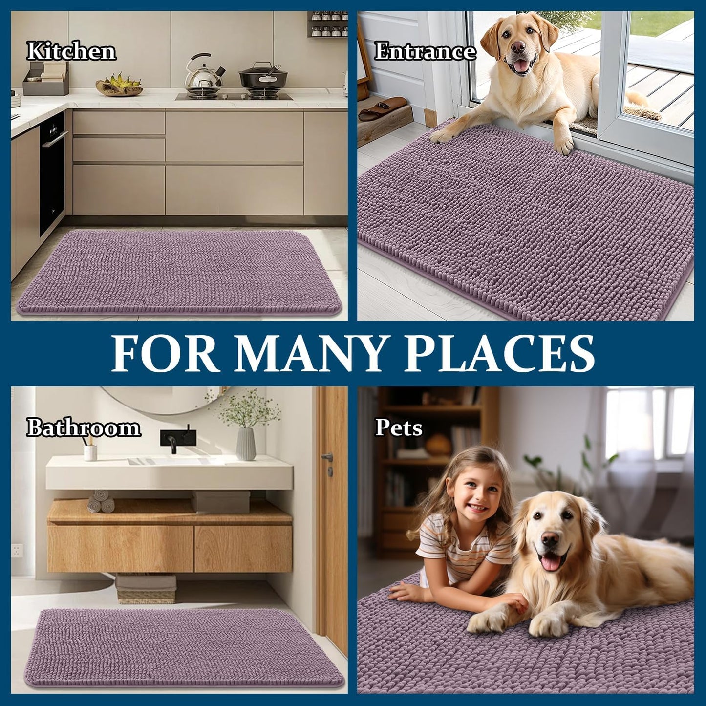 OLANLY Dog Door Mat - Absorbent Non-Slip Chenille Mat for Muddy Paws | 40x24 Deep Plum Color