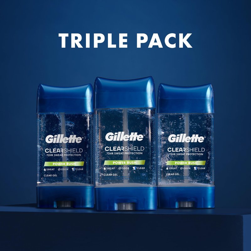 Gillette Antiperspirant and Deodorant for Men, 72hr Sweat & Odor Protection, Long Lasting Freshness, Anti-White Mark Technology, Clear Gel, Power Rush Scent, 3.8 oz (Pack of 3)