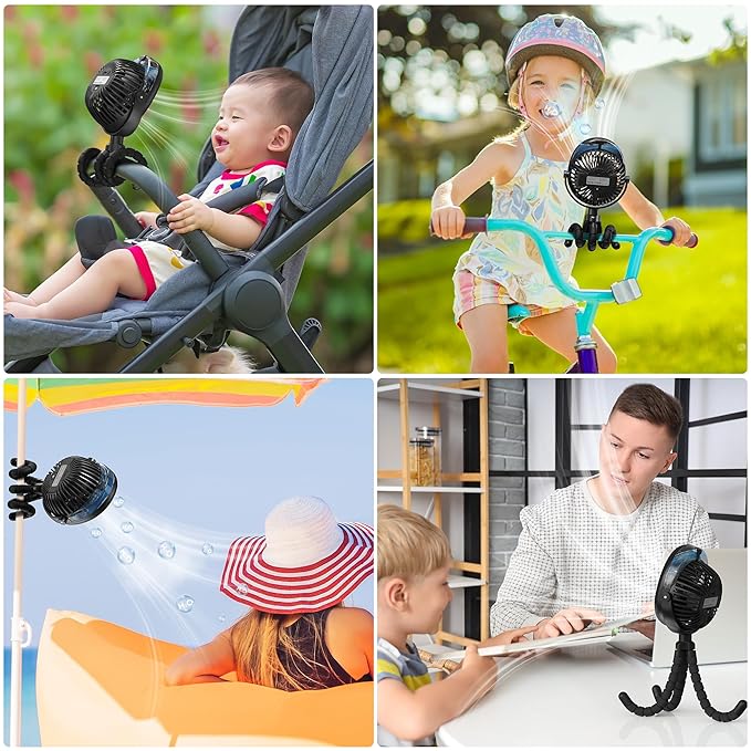 2026 Upgraded Misting Baby Stroller Fan Rechargeable, Flexible Tripod Clip for Car Seat Crib, Baby Shower Gifts & Baby Registry Search, Newborn Essentials for Beach Travel, Disney Summer Essentials