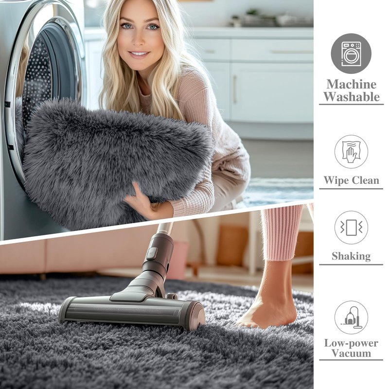 OLANLY 4x10 Area Rugs for Living Room Bedroom, Machine Washable Soft Fluffy Shaggy Bedside Rug, Indoor Floor Carpet for Kids Girls and Boys, Dorms, Nursery Rooms, Home Decor Aesthetic, Grey