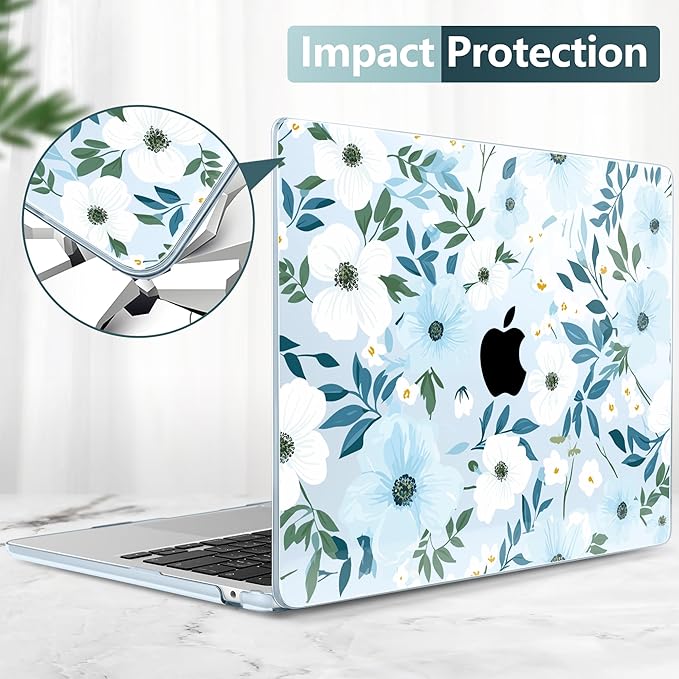 TWOLSKOO Compatible with MacBook Air 13 inch Case M5 2026 M4 2025 M3 M2 2024-2022 A3449 A3240 A3113 A2681, Plastic Hard Shell & Keyboard Cover for MacBook Air 13.6 inch Case, Floral Field Seamles