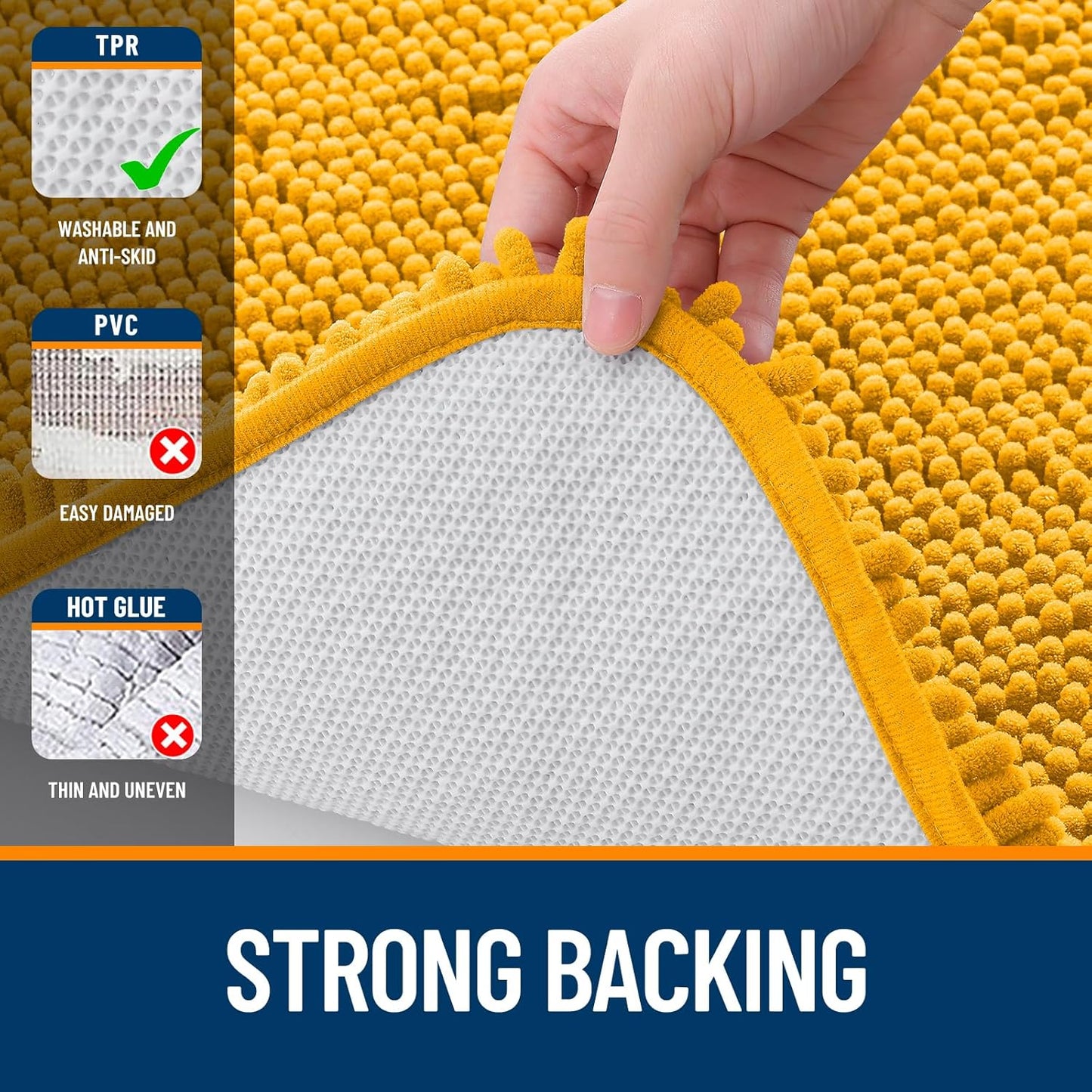 OLANLY Bathroom Runner Rugs - Soft Absorbent Chenille Bath Mats | Quick Dry, Machine Washable, 47x24, Golden Yellow