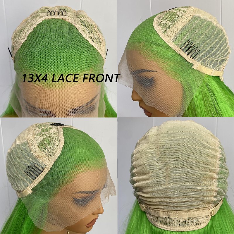 RONGDUOYI Green Long Wavy Synthetic Lace Front Wigs for Women with Side Part Pre Plucked Loose Wave Wig Heat Friendly Fiber Hair Halloween Costume Cosplay Wig 24Inch