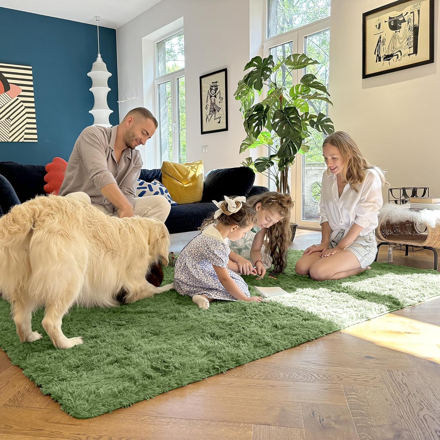 OLANLY Runner Rugs - Machine Washable Soft Fluffy Shaggy Design for Hallway & Bedroom | Green 2x4 ft