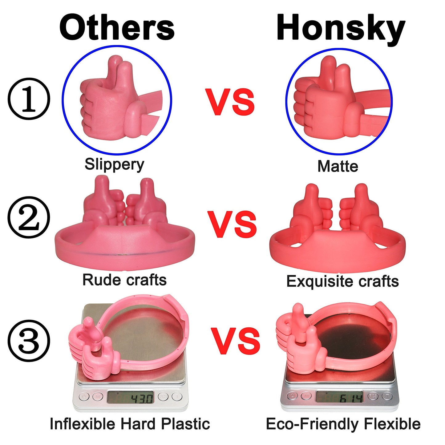Honsky Cell Phone Stand Holder 2-Pack,Thumbs Up Lazy Phone Stand,Universal Adjustable Flexible Dock for All Phones & Tablets,Cute Perfect Valentine's Day Gifts for Him/Her,Gifts for Couples,Black