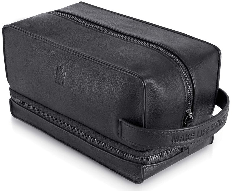 MAKE LIFE EXCLUSIVE Mens Leather Toiletry Bag â Travel Dopp Kit, Shaving Bag, Grooming & Hygiene Organizer, Leather Toiletry Bag for Men, Gift for Him