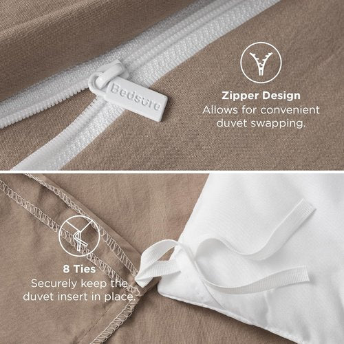 Bedsure Khaki Duvet Cover Set - Extra Soft 3-Piece Full Size Bedding, 80x90 Inches with Zipper Closure & 2 Pillow Shams