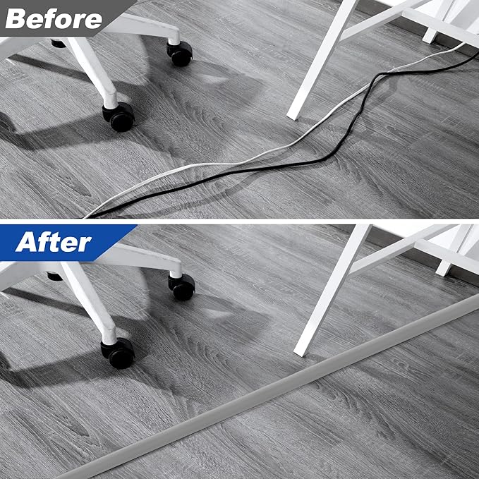 LZEOY 4ft Cord Cover for Wires on Floor, Grey Extension Cable Management, Hide Electrical Hider Protector, Cable Cavity: 0.78" W x 0.32" H