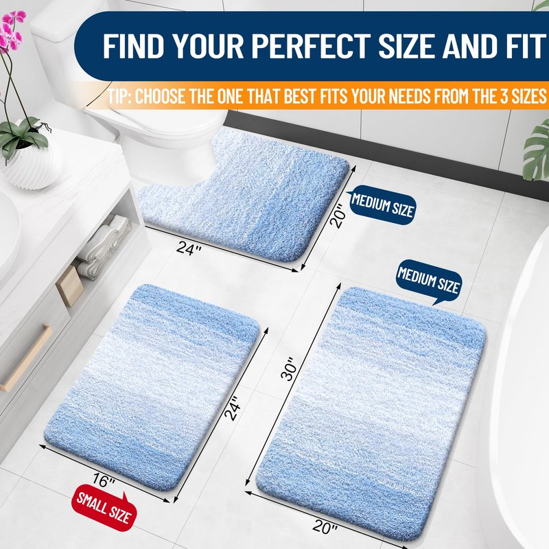 OLANLY Large Bathroom Rugs Mat 40x24, Extra Soft Absorbent Microfiber Bath Rugs, Rubber Backing, Quick Dry, Washable Bath Mats for Bathroom Floor, Tub and Shower, Home Decor Accessories, Light Blue