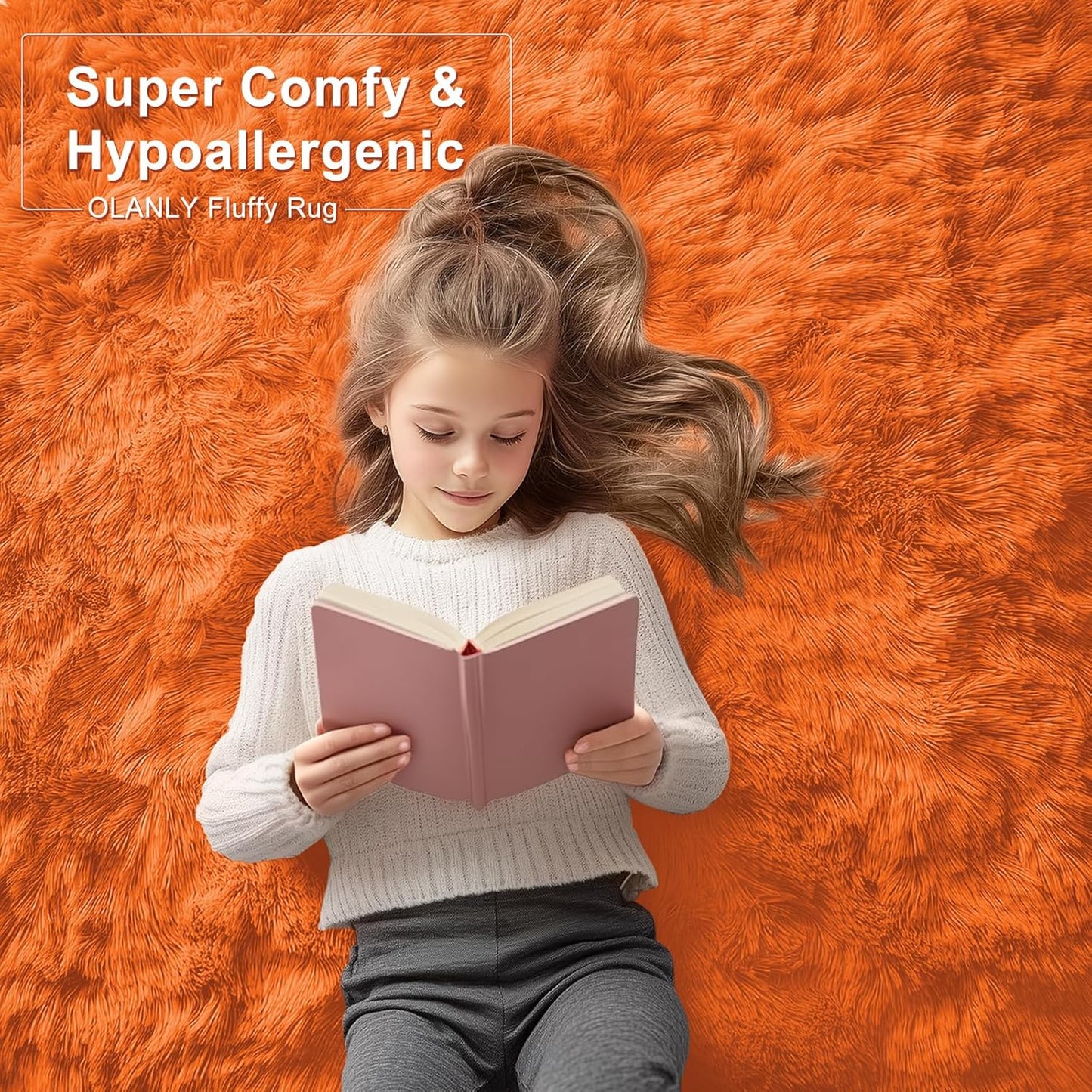 OLANLY Small Bedside Rug - Soft Fluffy Shaggy Machine Washable Carpet for Kids & Nursery | Orange