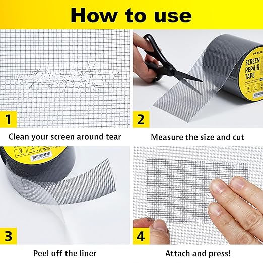 DR.TAPELAB, Black Window Screen Repair Tape, 2 in X 15 FT, Screen Repair Kit for Windows or Doors, Strong Adhesive Patch Kit Fiberglass Mesh Tape