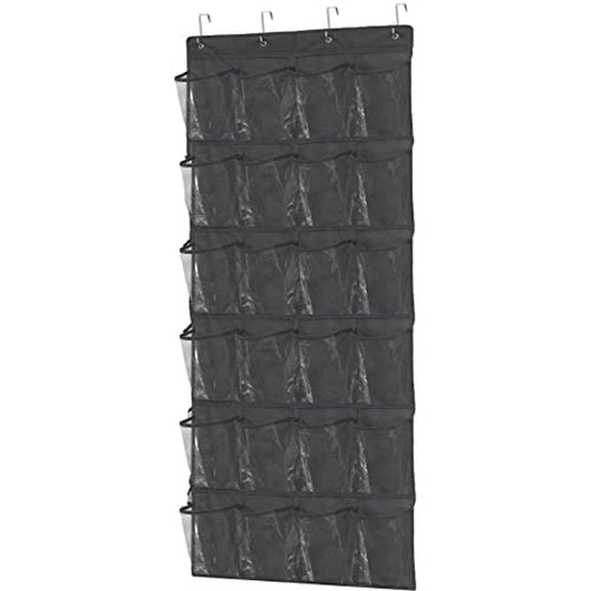 Simple Houseware 24 Pockets Large Clear Pockets Over The Door Hanging Shoe Organizer, Black (56" x 22.5")
