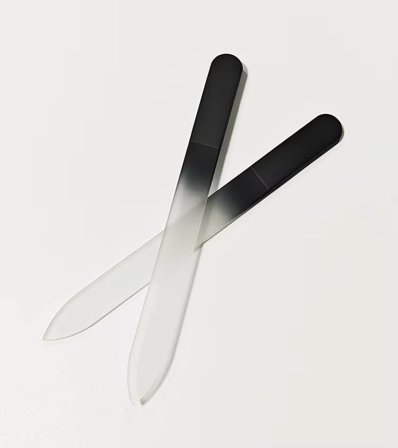 Glass Nail File Set - 3-Piece Crystal Files with Case | Includes Nail File, Cuticle Pusher & Buffer - Black Gradient