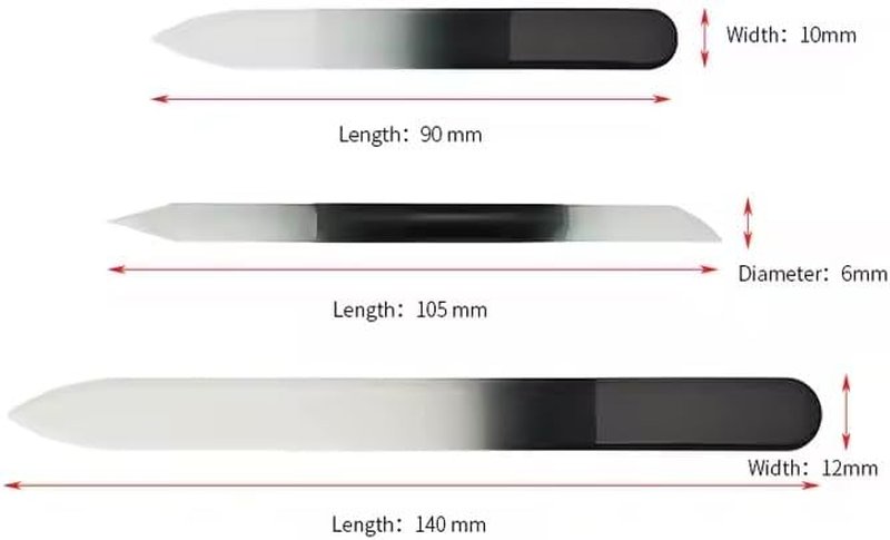 Glass Nail File Set - 3-Piece Crystal Files with Case | Includes Nail File, Cuticle Pusher & Buffer - Black Gradient