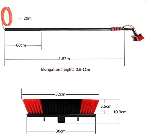 Telescopic Glass Cleaning Brush,Photovoltaic Panel Cleaning 3.6-11M Water Fed Telescopic Brush Window Clean Extendable Cleaner Conservatory Roof Cleaning Tools Photovolta,36ft/11m