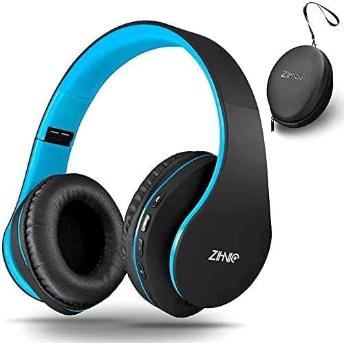 ZIHNIC Bluetooth Headphones Over-Ear, Black/Blue