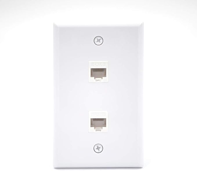 VCE Ethernet Wall Plate (UL-Listed), 2-Port CAT6 Wall Plate and Jack, RJ45 Keystone Wall Outlet with Single Gang Low Voltage Mounting Bracket, White 2-Pack