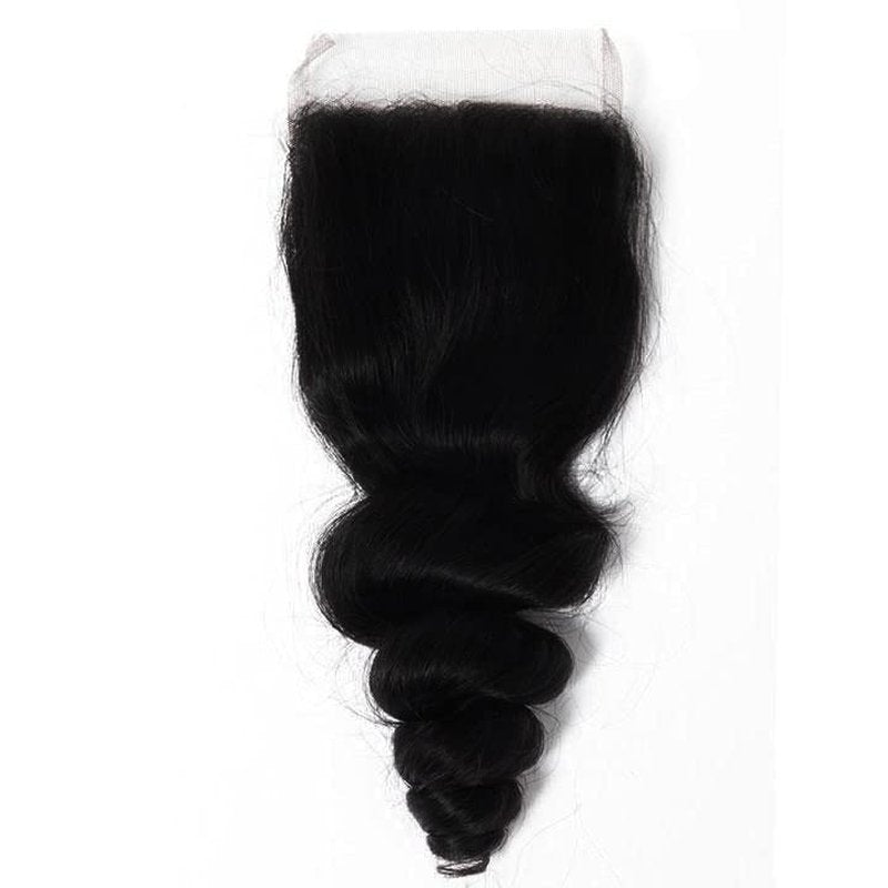 4x4 Lace Closure Hair Extensions - 14 Inch Brazilian Real Human Hair | Natural Black Loose Wave
