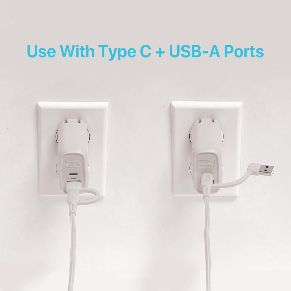 BLACK+DECKER USB C Multi Charging Cable, Fast Multi Charger Cable w/Adapter Braided 2in1 Multiple USB Cable, Universal Charging Cord w/Type C/USB Adapter for iPhone 17 16 15/Samsung/LG/Tablets/More