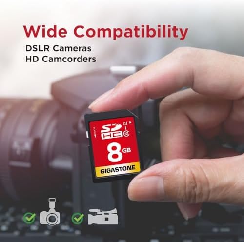 GIGASTONE 8GB SD Card 50-Pack UHS-I U1 Class 10 SDHC Memory Card Full HD Video Kodak Olympus Digital Camera, with 50 Mini Cases
