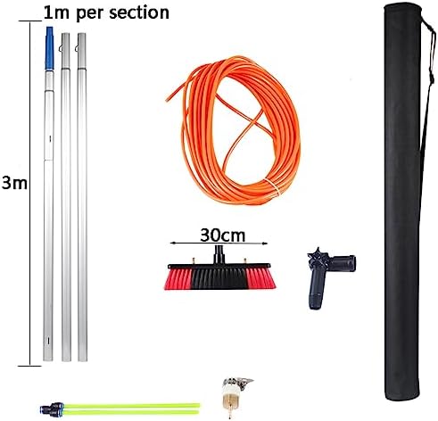 Telescopic Window Cleaning Pole 10-39ft with Water Fed Brush, 30cm/50cm Large Head for Easy Roof & High Window Cleaning, Durable Extendable Tools for Home & Professional Use