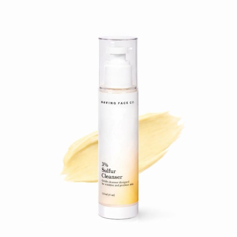 Saving Face Co. 3% Sulfur Cleanser - Gentle Facial Cleanser with Sulfur, Colloidal Oatmeal, Sweet Almond Oil + Glycerin for Perioral Dermatitis-prone & Rosacea-prone skin (4 Fl Oz)