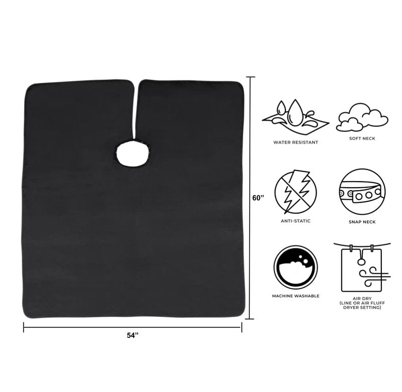 Cricket NeoSupreme Comfort Collar Static Free Hair Cutting Cape - Water-Resistant, Soft Neoprene Neck, Adjustable Metal Snap Closure, Extra-Large Coverage for Men and Women - 54" x 60", Black