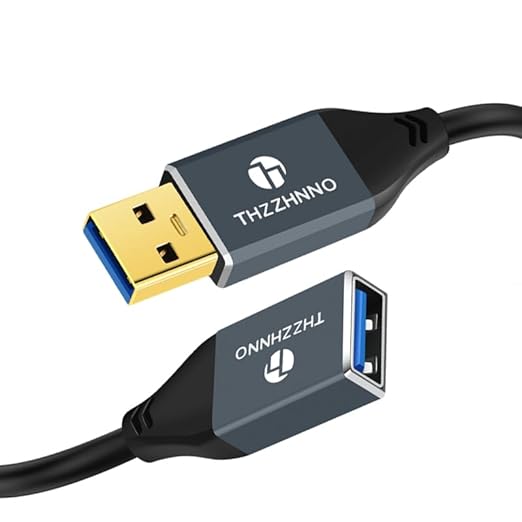 Thzzhnno Coiled USB Extension Cable, 5Gbps Retractable USB A Male to Female Data Transfer Cord for Keyboard, Mouse, PlayStation, Xbox, Flash Drive, Printer, Camera(Extend up from 0.75FT to 3.3FT)