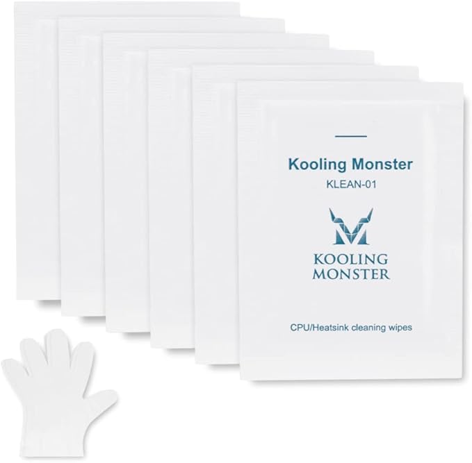 Kooling Monster KLEAN-01, Thermal Paste Remover, No Impurities Thermal Compound Cleaning Wipes, Grease Cleaner for CPU/GPU/PS4/XBOX/Heatsink, Inc. Gloves (20 Wipes)