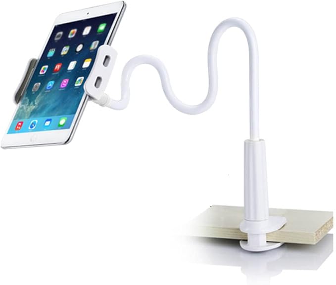 LEVO Adjustable Cell Phone Holder – Clamping Gooseneck Phone Mount with Flexible Long Arm – Hands-Free Smartphone Holder for Desk, Bed, Headboard, Kitchen Counter, Boat, RV & More - White