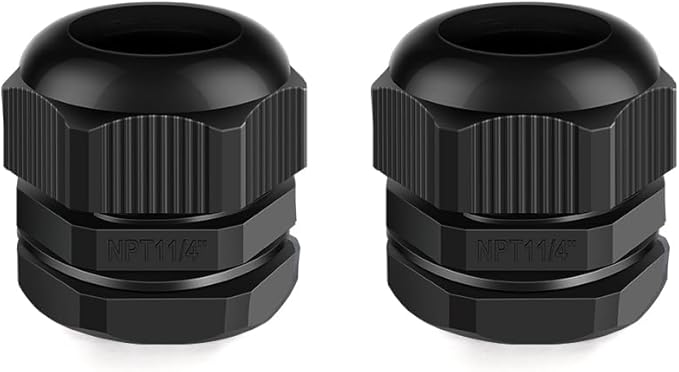 CGELE Cable Gland 2 Pack 1 1/4" NPT Waterproof Adjustable Connector Strain Relief Cord Connectors Joints Nylon with Gaskets…