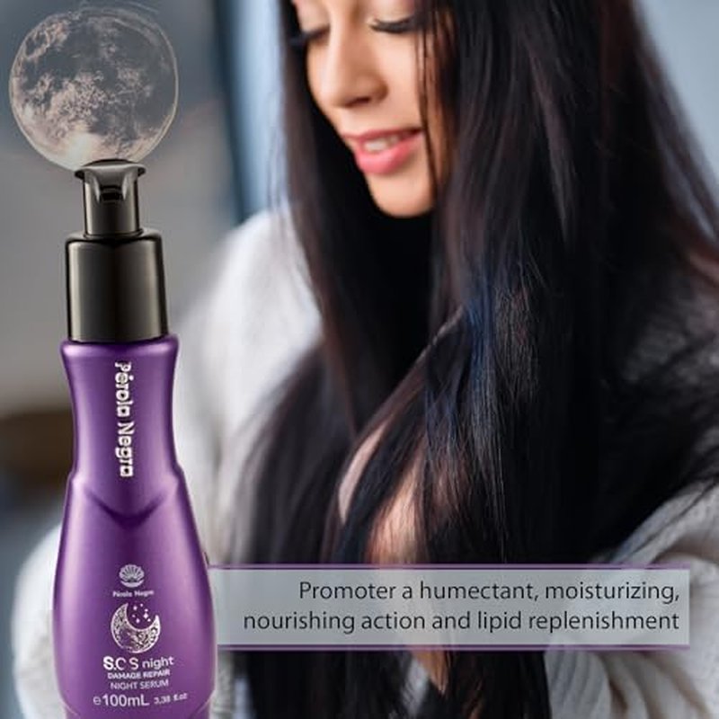 PÉROLA NEGRA S.O.S Night Serum - Damage Repair with Vitamin E & Argan Oil | 3.38 Fl. Oz - Nourishing Treatment for Dry Hair