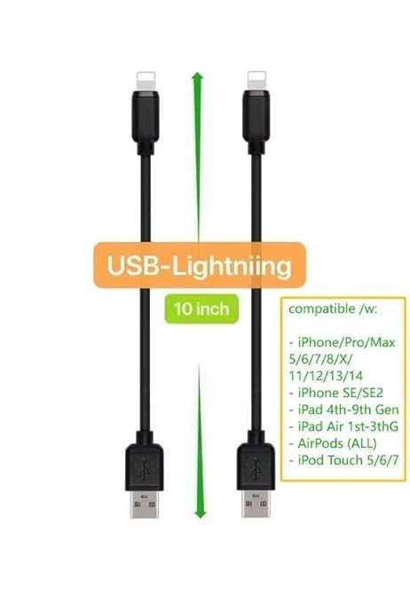JuSoFU 10-Pack Multi Short USB Cables & TypeC-C Cables for Charging Stations Compatible/w iPhone17,16,15, iPhone14-5/ iPads/iPad mini/iPad Pros/Samsung Moblies & Tablets/Pixel & Nexus/HTC/Sony(Black)