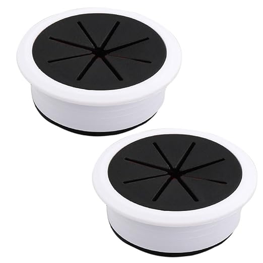 EASYEAH 2 Pcs Desk Grommet 2" / 50 mm, Desk Hole Cover for Cables Black and White, Cable Grommet ABS Plastic, Desk Hole Grommet for Home & Office Pc, Detachable Cable Cord Organizer