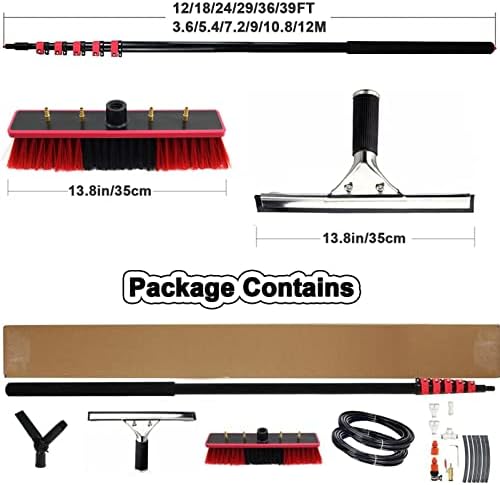 Window Cleaning Kit 4M-12M, Telescopic Water Fed Pole with Squeegee & Brush, Extendable Roof & Glass Cleaner for Solar Panels & Outdoor Windows