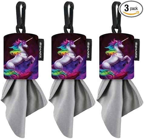 SPUDZ Classic Microfiber Lens Cleaner – Clip-On Pouch, Washable – for Binoculars, Scopes, Glasses, Screens | Classic | Vibrant Unicorn, 6 x 6 Inch (3-Pack)