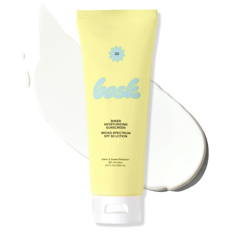 Bask SPF 30 Sheer Moisturizing Sunscreen Lotion - Broad Spectrum UVA/UVB Protection, Dermatologist Recommended, Hydrating, Lightweight & Non-Greasy, No White Cast, Travel Size, 3.4 fl oz