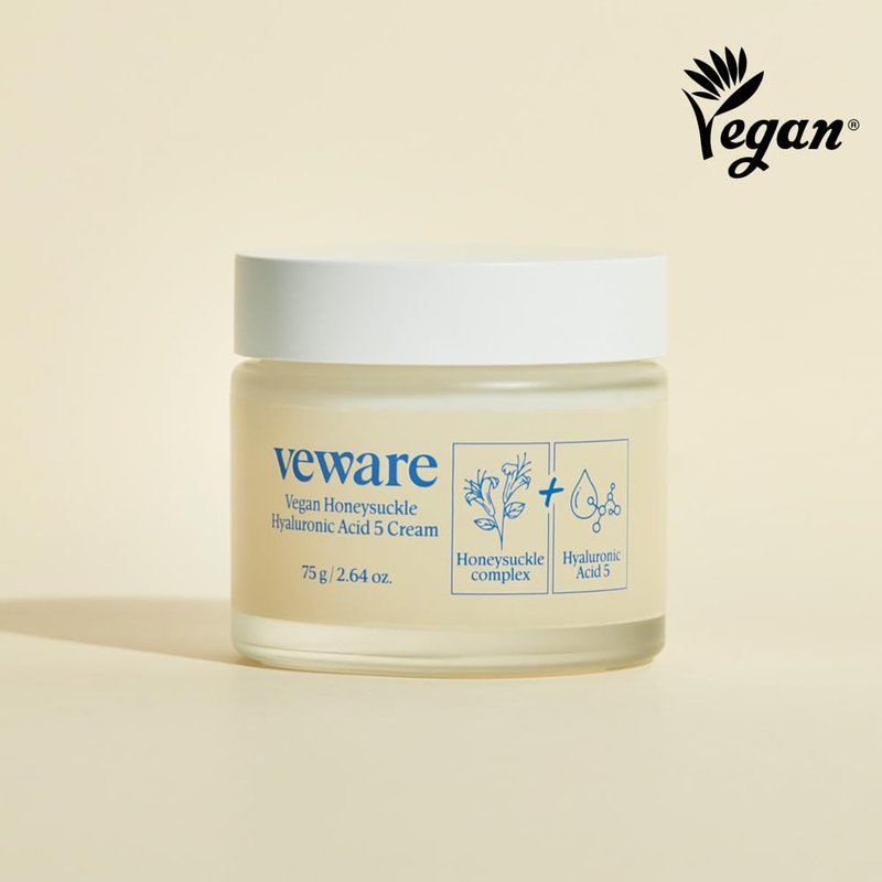 Veware Vegan Honeysuckle Hyaluronic Acid 5 Moisturizing Cream - Soothing & Hydrating for Sensitive Skin - Fragrance-Free, Alcohol-Free, 75g
