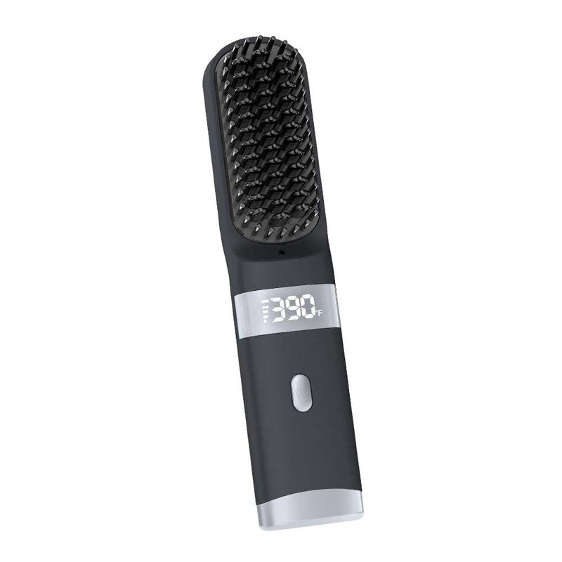 Cordless Hair Straightener Brush Portable on The go Comb for Travel USB chargingTwo Power sources30s Fast HeatingLCD Large Screen Display (Black) 040404