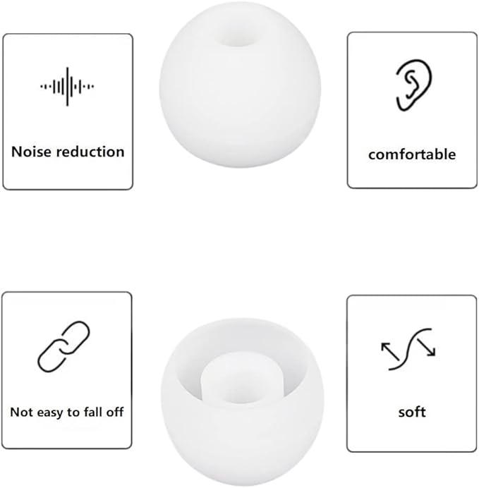 CYADCI 36 Pieces Large Earbud Tips Soft and Comfortable Silicone Earbud Tips Ear Bud Replacement Pieces Silicone Fit Most in-Ear Headphones，Inner Hole 3.8mm -5.5mm，Large White Earbuds Silicone Tips