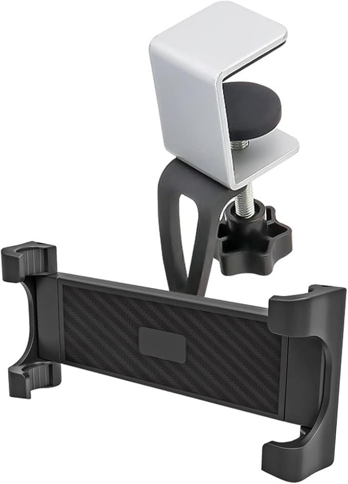 woleyi Under Cabinet Tablet Mount, Kitchen iPad Holder for Desk/Shelf/Board/Chair, 360° Adjustable Metal Clamp Stand for iPad Pro Air Mini, Galaxy Tabs, Z Fold, Fire, Surface, Switch, 4.7-13" Devices
