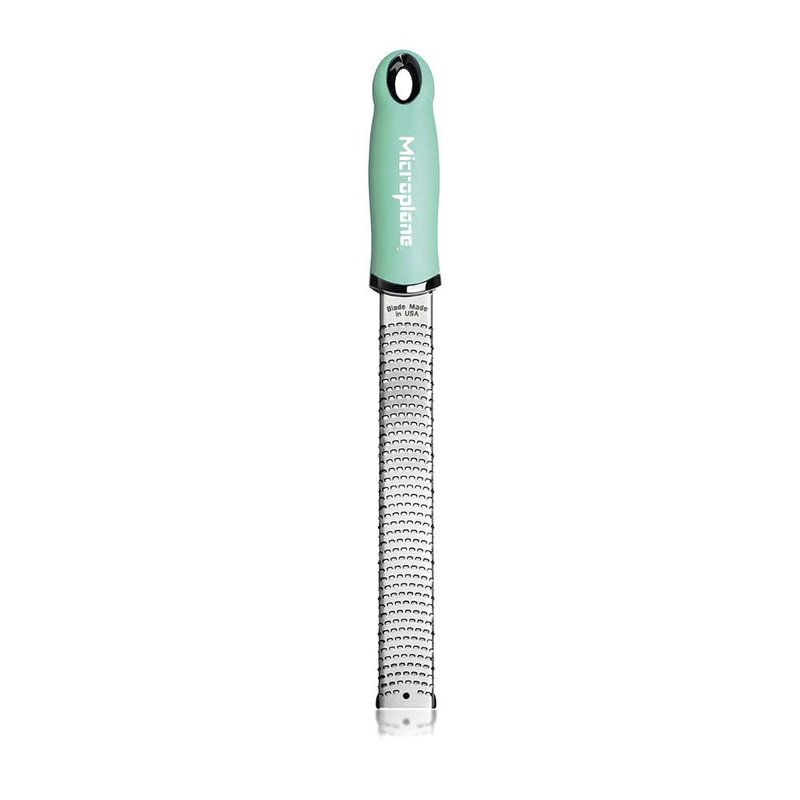 Microplane Premium Zester Grater - made in USA Stainless Steel Blade - for Zesting Citrus and Grating Cheese - Soft Touch Handle - Retro Green