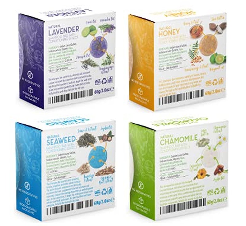 Organic Solid Shampoo Bar & Conditioner Set - 100% Natural Plant-Based Oils | Eco-Friendly 4 Pack